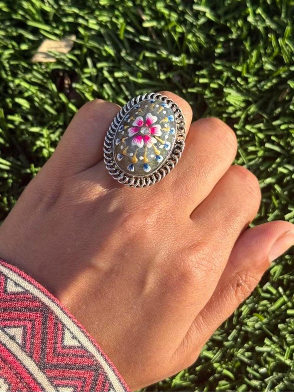 New | Indian Handpainted Oxidized Adjustable Ring